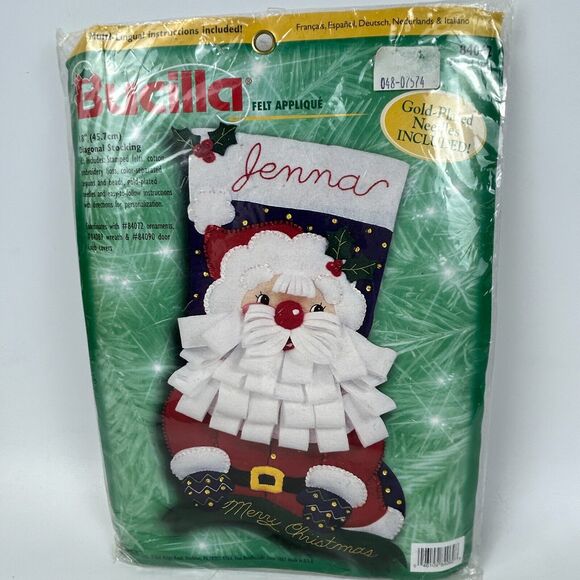 1999 Bucilla 84062 Felt Applique 18" Diagonal Stocking Bearded Santa Kit 18" VTG - Picture 1 of 5